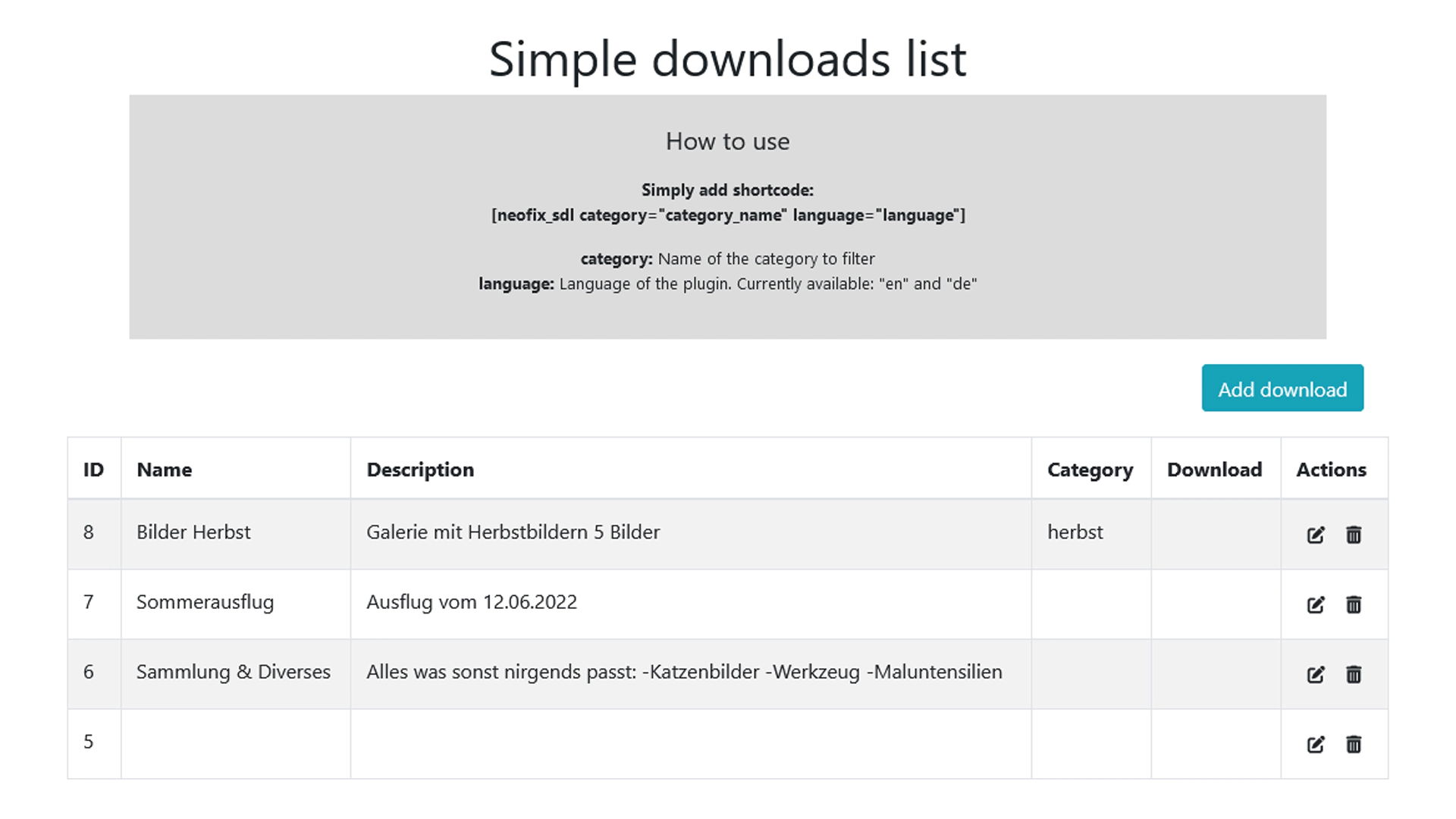 simple downloads list backend